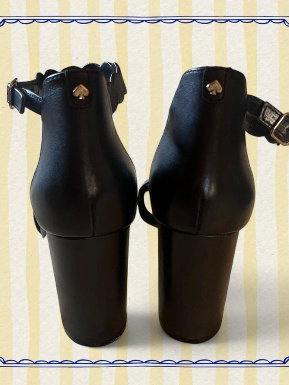 Kate Spade New York Black Leather Scallop Ankle-Strap Block Heel Sandals - Picture 3 of 6